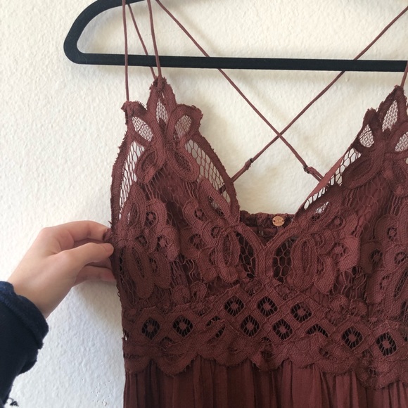 Free People One Adella Slip Mini Dress Mocha Lace Ruffle Strappy Boho Flowy S - Picture 3 of 8